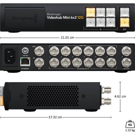 Blackmagic Design - Videohub Mini 6x2 12G, wymiary
